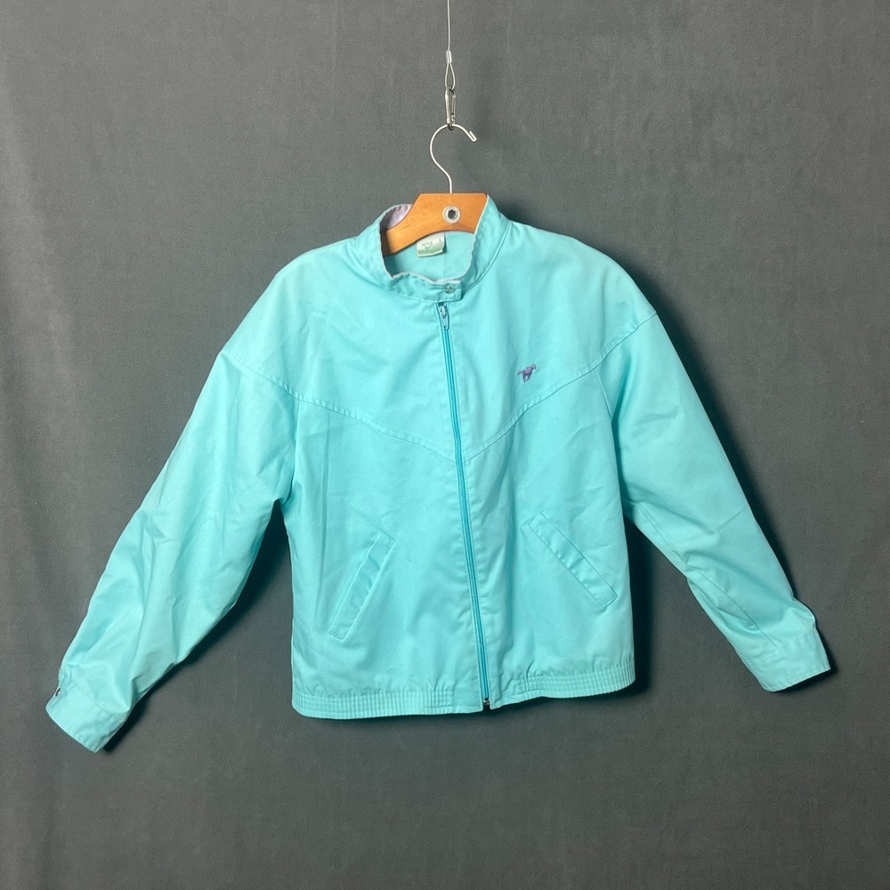 Vintage 80s 90s Wrangler Teal Windbreaker Zip Jacket Womens Size Large